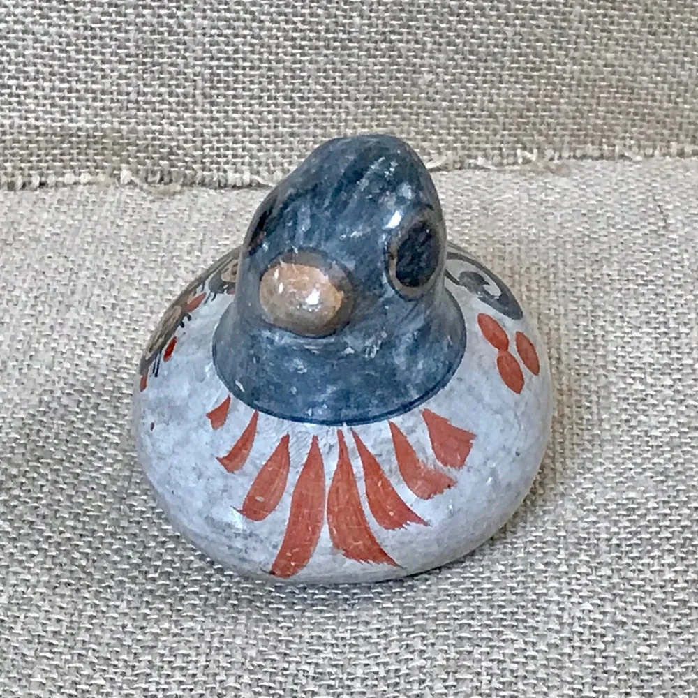 SOLD Mexican Folk Art Pottery Tonala Bird Figurine Earthy Boho Hand Painted - Picture 4 of 5